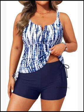 Plus Size Tankini Swimsuit with Shorts Tummy Control Swimwear